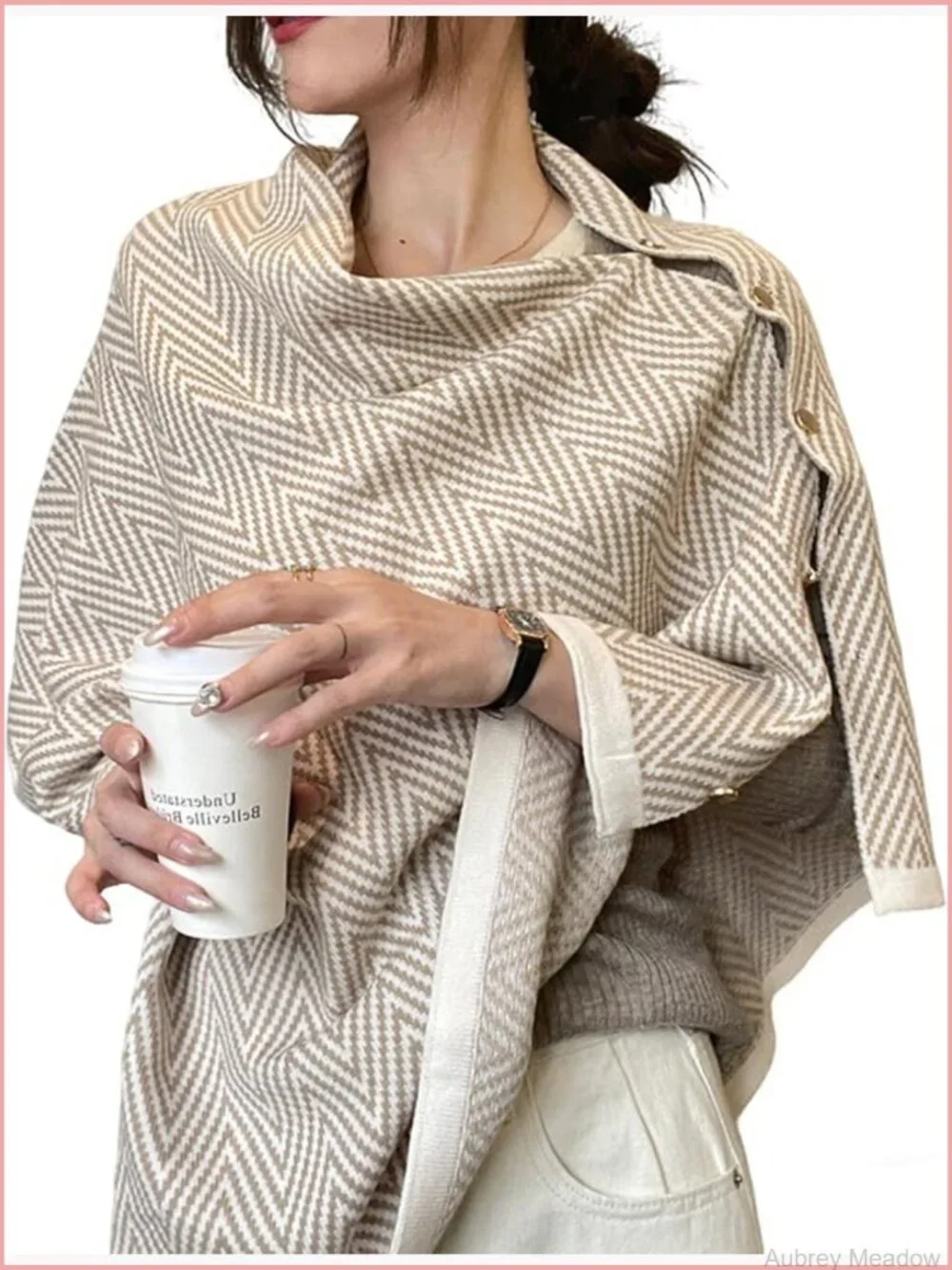 Knitted Pashmina Shawl Wrap Stripe Cardigan Cape Shoulder Top